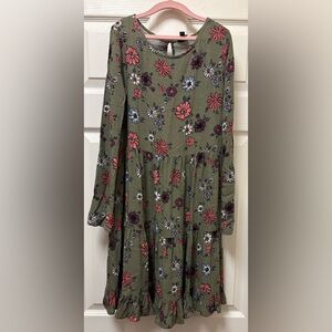 Art Class Girls Green and Floral Dress XL 14/16